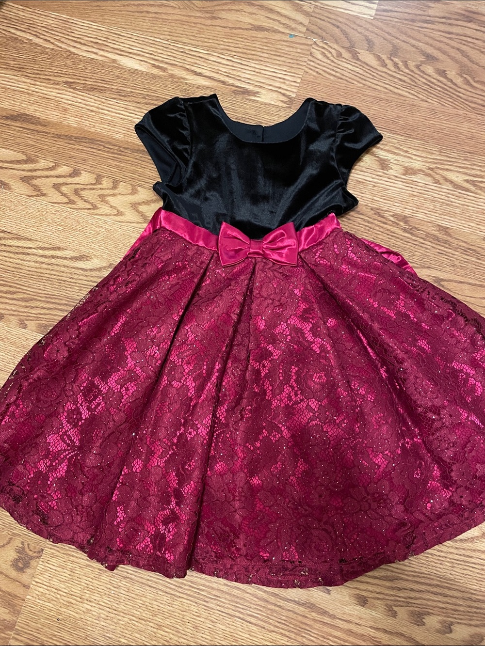 Jona Michelle Black Velvet Bodice with Burgundy Lace Skirt Dress